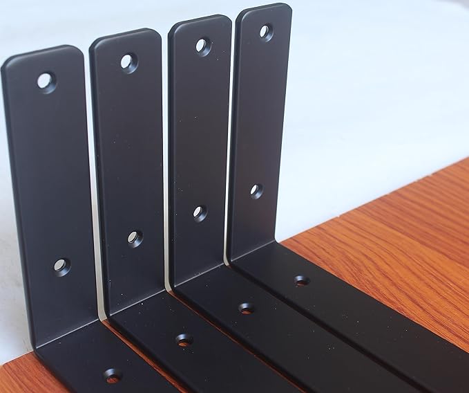 10 Pack - L 8" x H 6" x W1.5, 5mm Thick Black L Shelf Bracket, Iron Shelf Brackets, Metal Shelf Brackets, Floating Shelf, Shelf Supports with Screws
