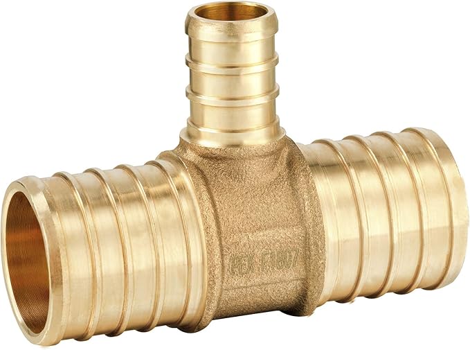 (Pack of 5) EFIELD 1" x1"x 1/2" Pex Reducing Tee Brass Barb Crimp Fittings For Pex Tubing Connection,(PEX1807086)