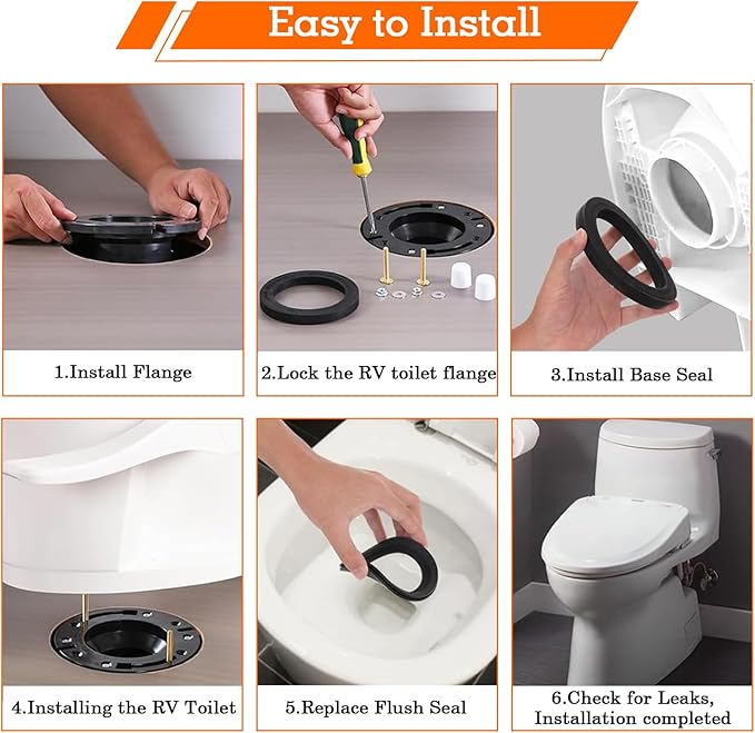 RV Toilet Seal with 3 Inch Socket Floor Flange Kit for 300/310/320 RV Toilets, Replaces 385345892 RV Floor Flange, 385311658 Flush Seal and 385311652 Base Seal, 3 in 1 Combo Kit