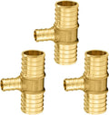 3-Pack PEX Fittings Niikappu 1"x1"x1/2" Pex Tee, Brass Crimp Pipe Fittings for PEX Pipes, ASTM F1807