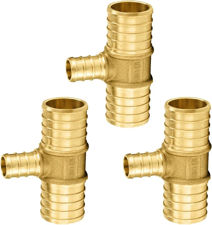 3-Pack PEX Fittings Niikappu 1"x1"x1/2" Pex Tee, Brass Crimp Pipe Fittings for PEX Pipes, ASTM F1807