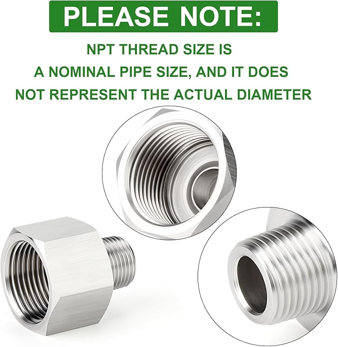 TAISHER 5PCS 304 Stainless Steel Pipe Fitting, Reducer Adapter, 3/8" NPT Male x 3/4" NPT Female