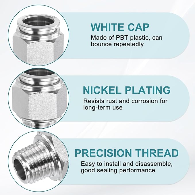 HARFINGTON Push to Connect Fittings 1/2" Tube OD x 1/4" NPT Thread Male Straight Union Fittings 304 Stainless Steel Quick Connect Pneumatic Accessories for Trailers Air Brake System