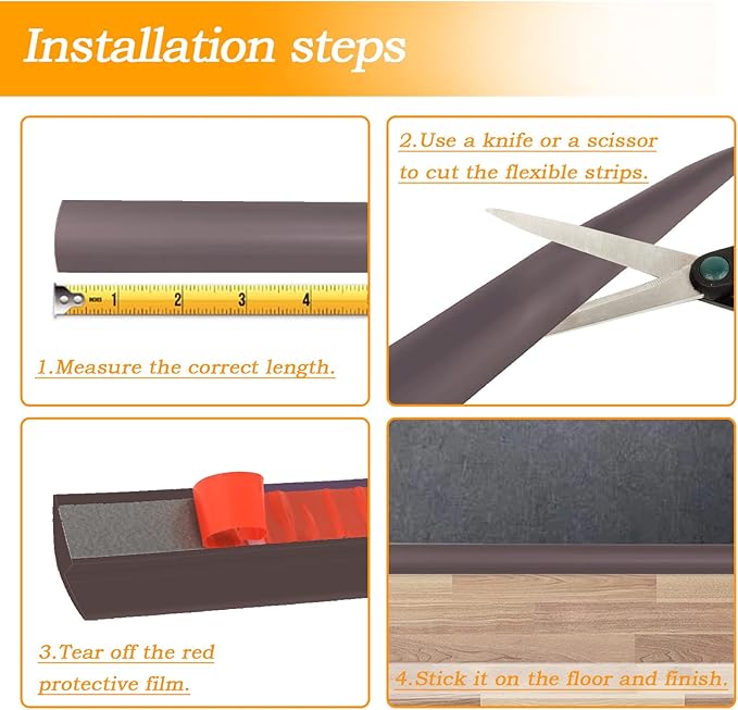 Floor Rubber Transition Strip Self Adhesive Carpet to Tile Transition Strip Edging Trim Strip for Threshold Transitions with a Height Less Than 5 mm/0.2in (Coffee, 16.4FT)
