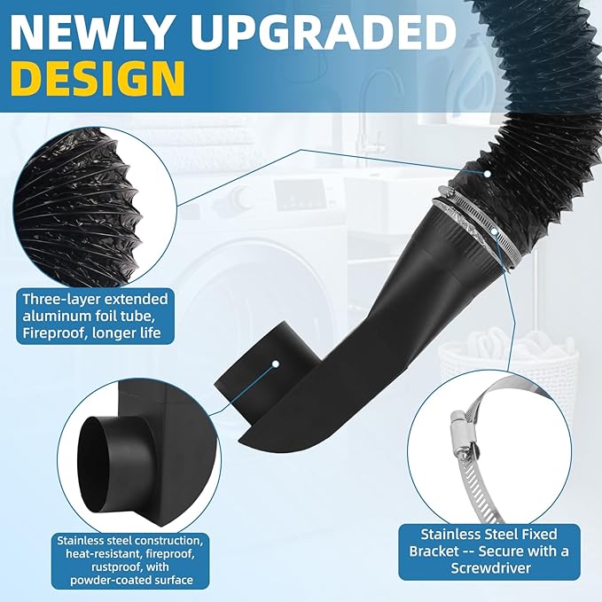 Upgrade stainless steel Periscope Dryer Vent,90° elbow straight out kit,Suitable for all 4-inch dryer vents,tight spaces exhaust duct,telescoping vent&dryer vent hose and clamps to connect it all