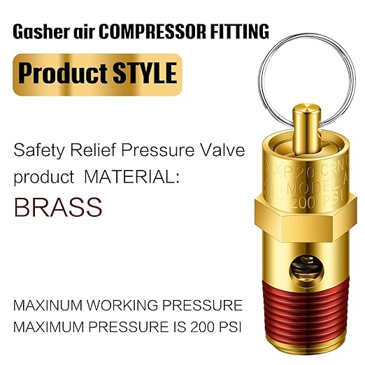 Bonuci 8 Pcs 1/4" Male NPT Safety Valve Air Compressor Pressure Relief Brass Safety Check Valve (200 psi Set Pressure)