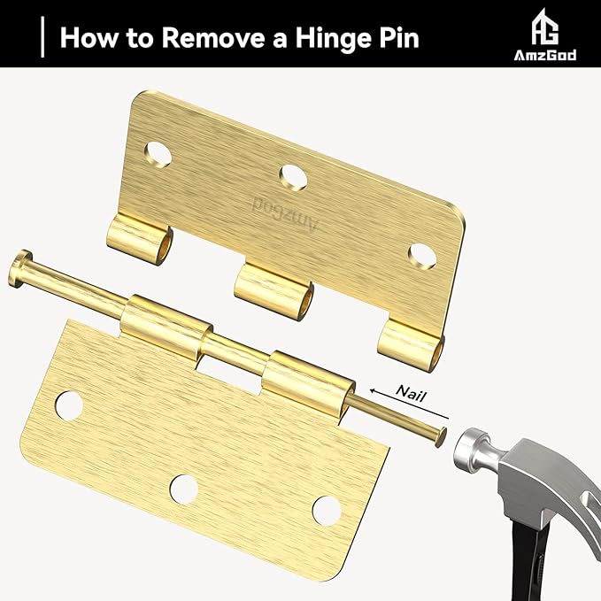 Door Hinges Satin Brass - 24 Pack Gold Door Hinges 3.5 Inch Rounded Interior Door Hinge with 1/4" Radius - 3 1/2 Inches Flat Iron Brass Hinge for Residential Standard Doors