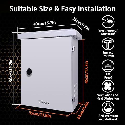 Nema Outdoor Enclosure Electrical Box - 19.7x15.7x9.8 Outdoor Weatherproof Enclosure Exterior Box Ventilated Enclosure hinged Outdoor Galvanized Electrical Ventilation Design(500x400x250mm)