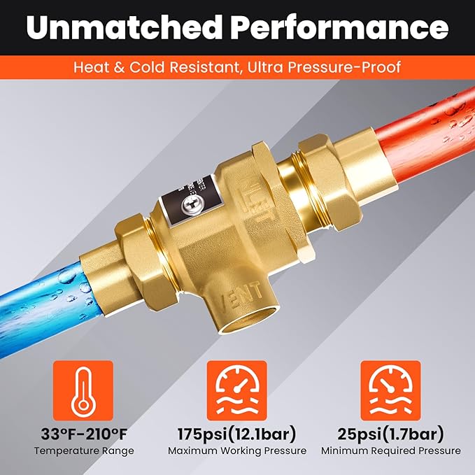 1/2" 9D-M3 Backflow Preventer, Brass Dual Check Valve with Intermediate Atmospheric Vent, 1/2 Inch back flow preventer valve Female Union, 190T012, Replacement for Watts (1/2 Inch)