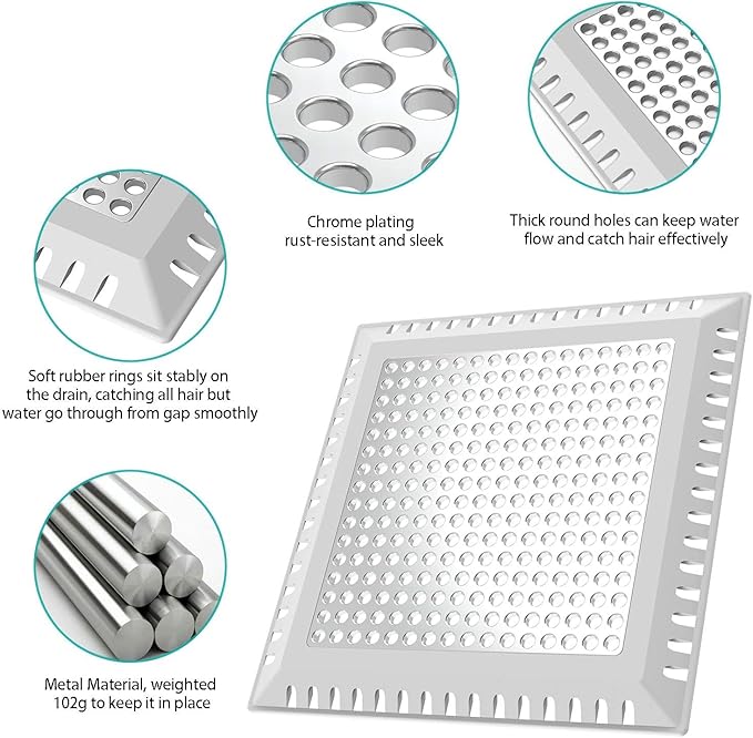 Shower Drain Hair Catcher/Drain Strainer,2 Pack Shower Drain Cover for Bathroom Floor Drain, Stainless Steel and Silicone (Patented Product)