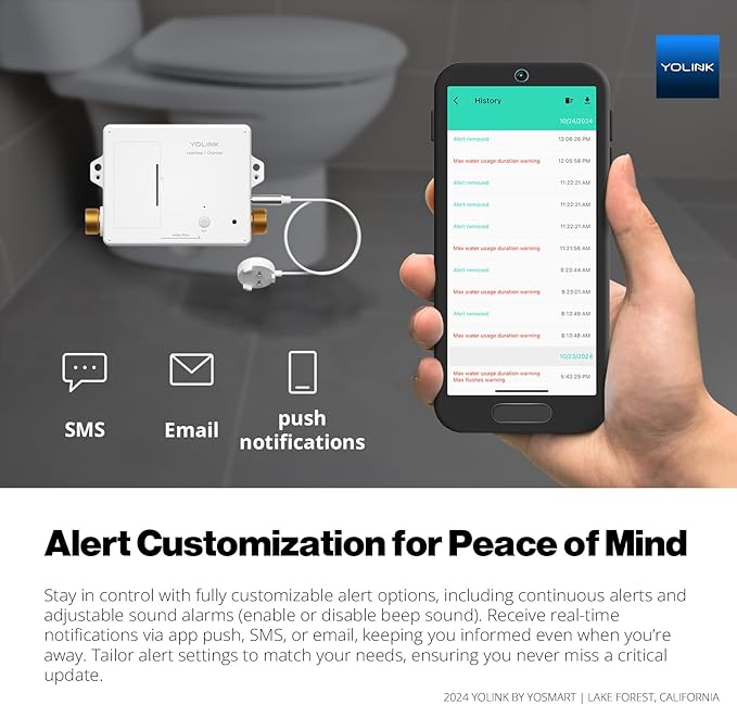 YoLink LeakStop 1-Channel for Toilets/Sinks, Auto Shutoff Valve & Leak Detector, Real-Time Monitoring, LoRa Long-Range, 2 AA Up to 5-Year Battery, App/SMS/Email Alerts – Hub Included