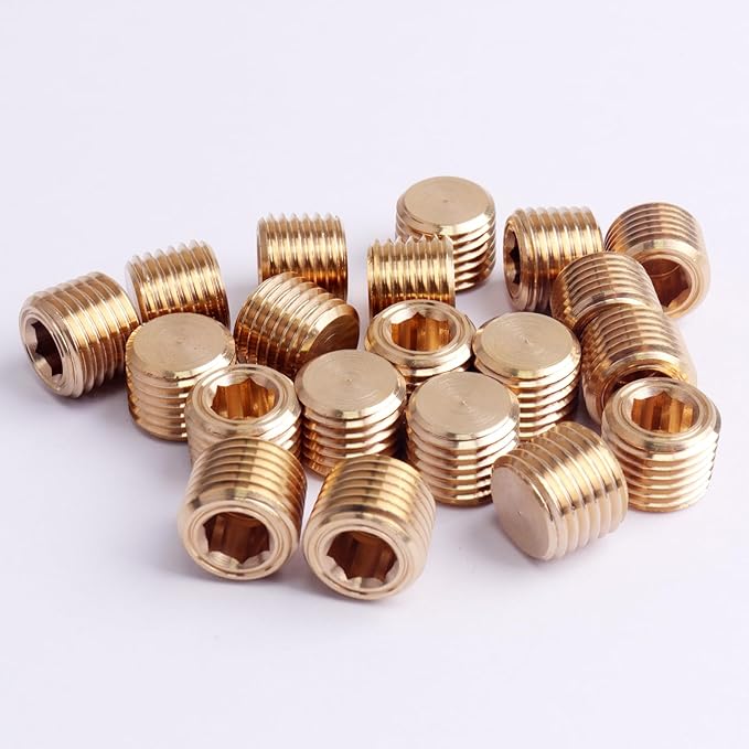 20PCS 1/4" NPT Male Pipe Plug Fitting Brass Hex Counter Sunk Plugs,Internal Hex Socket Thread Plug Kit