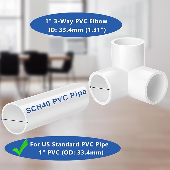ZhiYo 1 inch PVC Fitting 3-Way, 6-Pack Tee Elbow Connectors, Furniture-Grade SCH40 PVC Pipe Fittings for Greenhouse, Frames, Sheds, Pet Beds, Pet Enclosures, Hydroponic and Tent Structures
