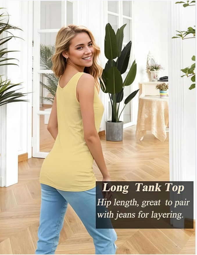 H HIAMIGOS Womens 3 Packs Long Tank Tops Stretchy Cotton Sleeveless Camisole Undershirts Layering Workout Yoga Camis