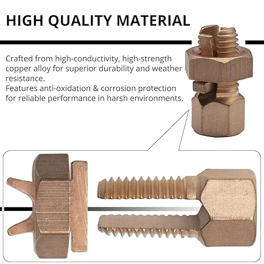 10PCS High-Strength Brass Split Bolt Connectors,TJ-16(6AWG-8AWG) Grounding Clamps for Secure Bonding to Bare Wires (Electrical,Grounding Applications)