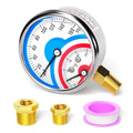 MEANLIN MEASURE 0-160Psi Stainless Steel Thermal Pressure Gauge 30-250℉ 1/4" NPT 2.5" FACE DIAL Liquid Filled Pressure Gauge, with 1/2" NPT and 3/8" NPT Hex Bushing, Lower Mount
