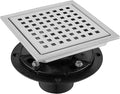 4 Inch Square Shower Floor Drain, Stainless Steel Black Shower Drain Kit with Flange, Floor Drain with Removable Grid Cover,Brushed Nickel (Brushed Nickel, 4 inch)