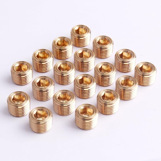 18PCS Brass Pipe Plug Fitting 1/8" NPT Male Plug Hex Counter Sunk Plugs,Internal Hex Thread Socket Pipe Plugs Kit