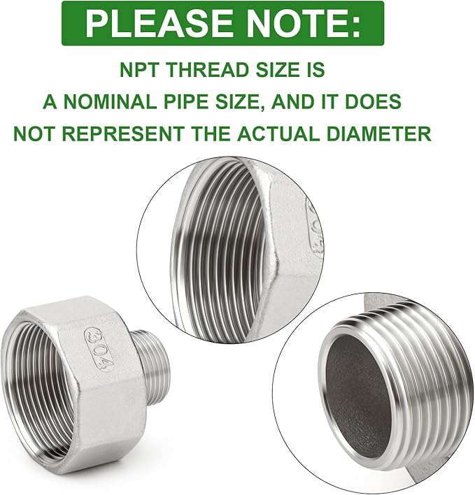 TAISHER 2PCS 304 Stainless Steel Pipe Fitting, Reducer Adapter, 1/2" NPT Male x 1-1/4" NPT Female