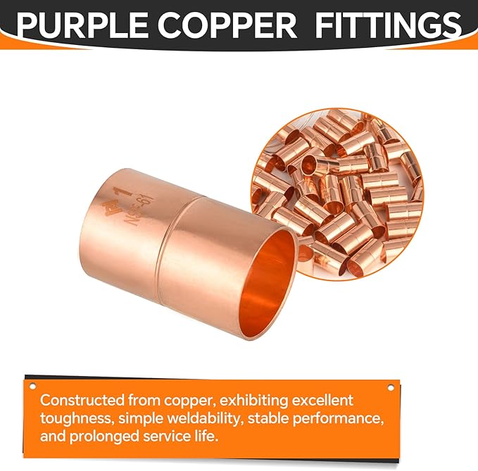 HeSun 100-Pack Copper Fittings, 1-Inch Copper Coupling with Rolled Stop, C x C with Sweat Solder Connection