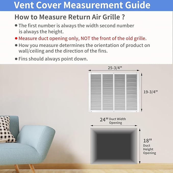 24"W x 18"H [Duct Opening Size] Steel Return Air Grille, Air Return Vent Cover for Ceiling and Sidewall - HVAC Air Vent Covers - [Outer Dimensions: 25.75"W x 19.75"H]
