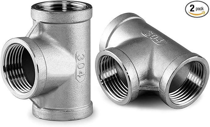 Beduan 3/4" Tee Female NPT T Shaped 3 Way Cast Pipe Fitting - Stainless Steel 304 (Pack of 2)