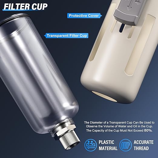 TAILONZ PNEUMATIC 1/2 Inch NPT 2 in 1 Air Filter Pressure Regulator Combo Piggyback, Air Tool Compressor Filter with Gauge AF4000+AR4000