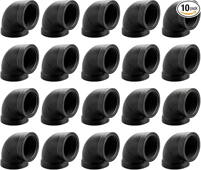 1" Black Pipe Fitting Elbow - Home Expert 10 Pack Industrial Pipe Fittings Iron Pipe Elbow for Steampunk Vintage Shelf Bracket DIY Plumbing
