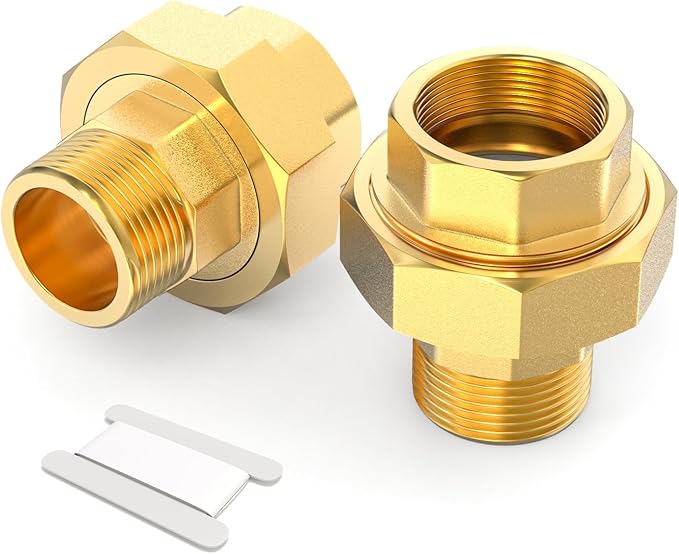 GASHER 2PCS Brass Union，1" NPT Male x 1" NPT Female Pipe Fitting