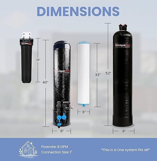 LiquaGen Whole House Water Filter System with Salt-Free Conditioner, Lead & PFOA/PFOS Reduction, 0.5-Micron Filtration, High-Flow, Improves Taste & Protects Plumbing