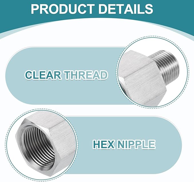 uxcell Pipe Fitting Reducing Adapter, 3/8" NPT Male x M22 Female 304 Stainless Steel Reducer Connector for Water Oil Air Pressure Gauge, Silver