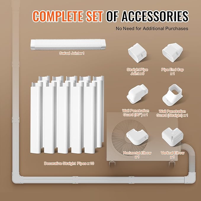 VEVOR Mini Split Line Set Cover 3-inch W 17.7Ft L, PVC Decorative Pipe Line Cover for Air Conditioner with 10 Straight Ducts & Full Components Easy to Install, Paintable for Heat Pumps, White
