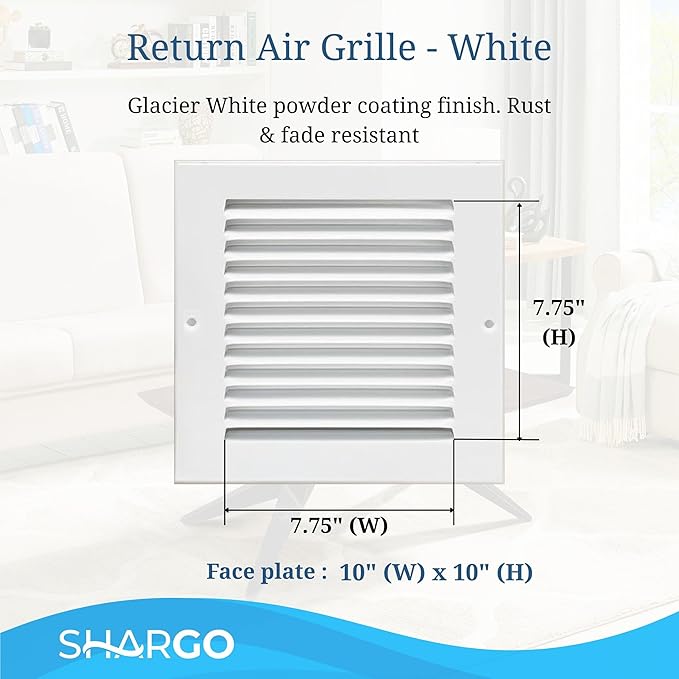 Fits 8x8 Duct Opening | Steel Return Air Grille by Sierra Grates | Vent Cover Grill for Sidewall and Ceiling | White | HVAC Cold Air Intake Grille | Outer Dimensions: 10"W X 10"H