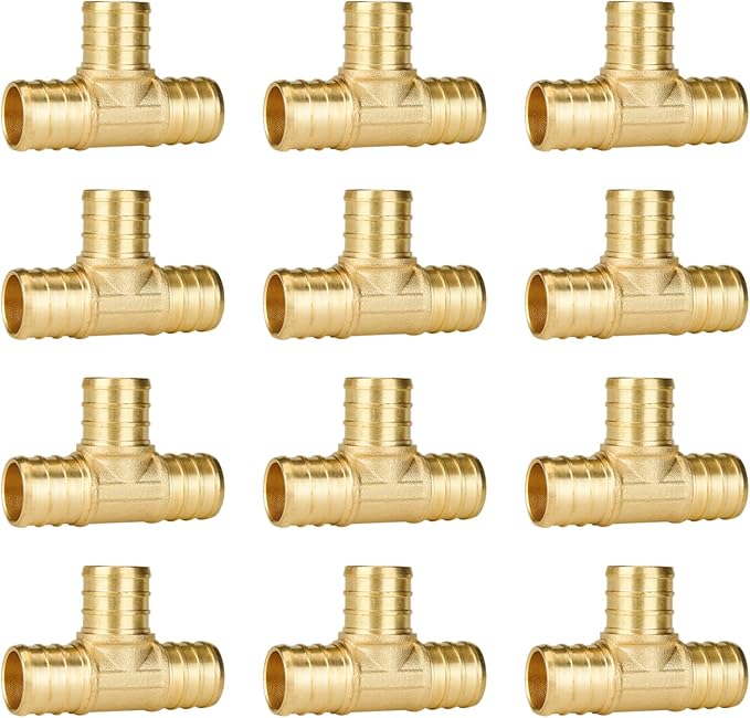 SUNGATOR 12-Pack 3/4" Pex Tee, No Lead Brass, 3/4 Inch Pex T Fittings