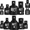 BOEN 10-Piece Impact Socket Adapter and Reducer Set, Standard SAE 1/4" 3/8" 1/2" 3/4", CR-MO Steel Driver & Wrench Conversion Kit Socket Reducer with 3/8" & 1/2" Universal Joint