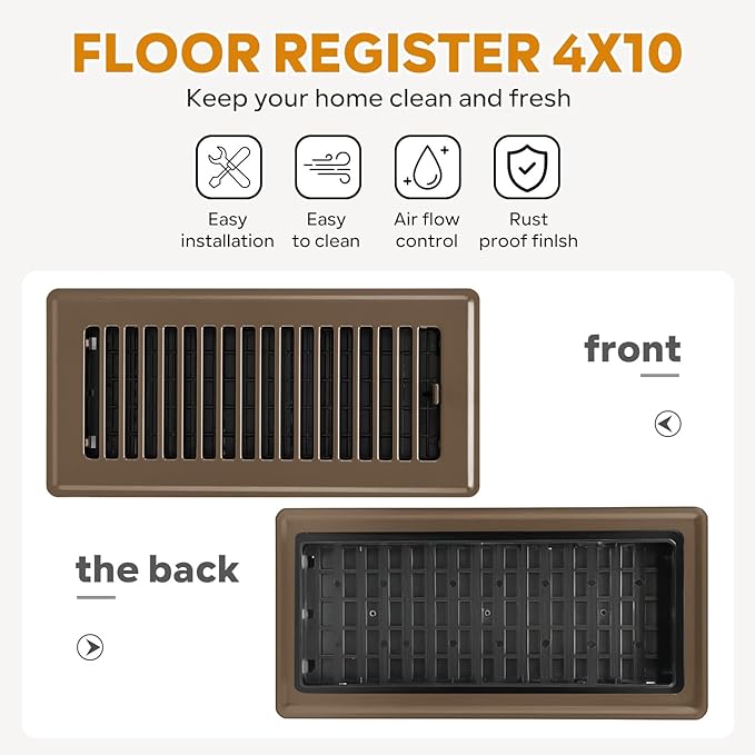 Floor Register 4x10, 12 Pack Brown Floor Vent Covers for Home Floor Heavy Duty Steel Walkable Floor Vents Air Vent Covers for Sidewall and Floor
