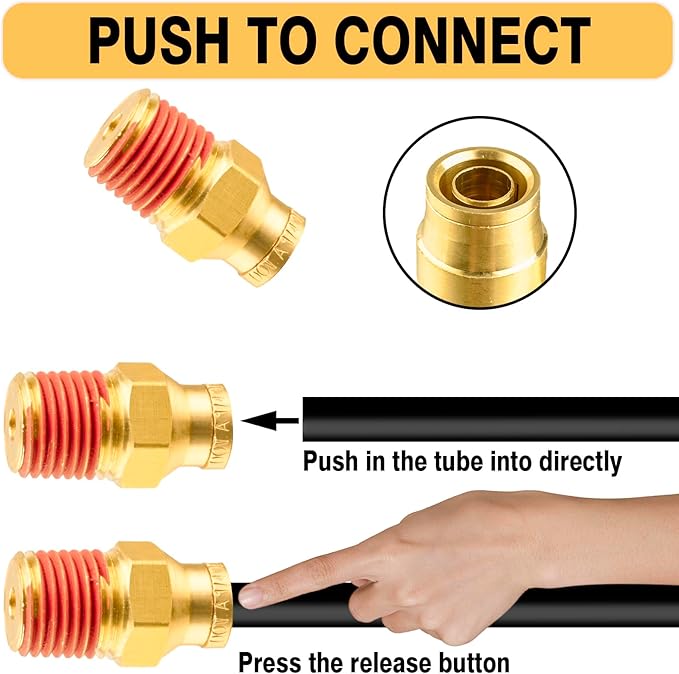 1/4" DOT Air Fittings,DOT Brass Push to Connect Fitting, Air Brake Line Fittings Connector - Male Straight 1/4" Tube OD x 3/8" NPT for Trucks Trailers Use and Air System (5PCS)