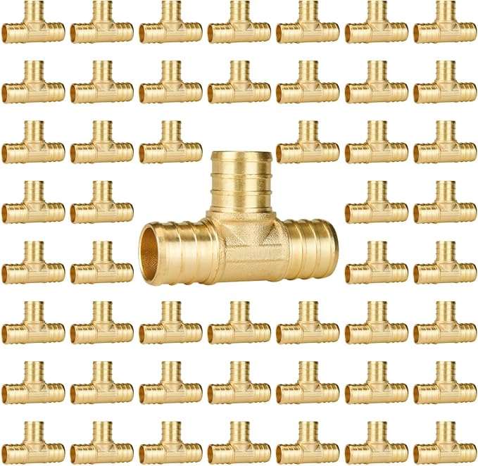 SUNGATOR 50-Pack 3/4" Pex Tee, No Lead Brass, 3/4 Inch Pex T Fittings
