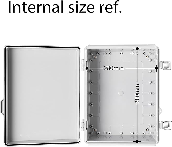 Junction Box, IP67 Waterproof Plastic Enclosure for Electrical Project, Hinged Grey Cover, Includes Mounting Plate and Wall Bracket (Grey Cover, 16.1"x12.2"x7.1")