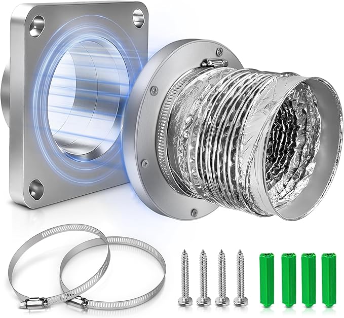 Magnetic Dryer Vent Coupler with 4 inch Hose，Magnetic Dryer Vent Coupling for Connection and Disconnection,Magnetic Dryer Vent Connector Kit Strong Magnetic Self-connection(silver）