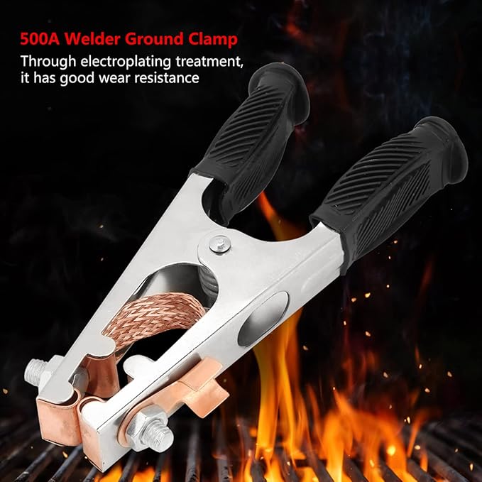 Welding Ground Clamp, 500A Electroplated Welders Grounds Clamps, Copper Braided Wire Welding Grounds Clip with Rubber Grip Ground Clamp for Welder Machine 7.9x3.5x1.2in(US)