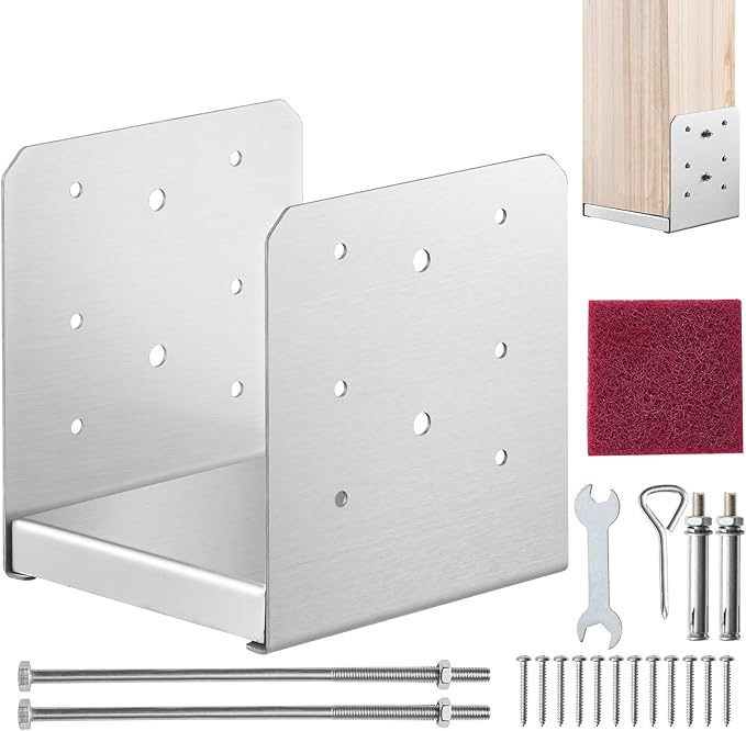 VEVOR 6"x 6" Post Base, 1Pcs Stainless Steel Adjustable Post Anchor Bracket(Internal 5.9 x 5.5"), Adjustable Post Base for Pavilion Deck Porch Handrail Railing Support Decorative Anchor Plate
