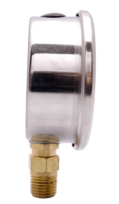 2-1/2" Oil Filled Pressure Gauge - Stainless Steel Case, Brass, 1/4" NPT, Lower Mount Connection, 0-30PSI