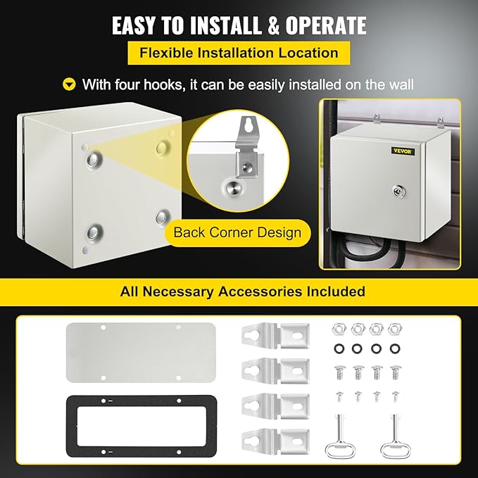 VEVOR NEMA Steel Enclosure, 8 x 8 x 6'' NEMA 4X Steel Electrical Box, IP66 Waterproof & Dustproof, Outdoor/Indoor Electrical Junction Box, with Mounting Plate