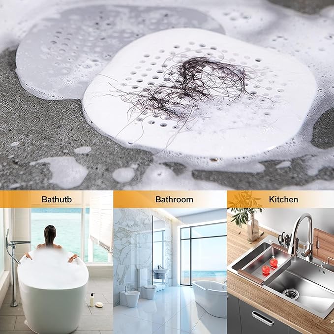 Hair Drain Catcher,Square Drain Cover for Shower Silicone Hair Stopper with Suction Cup,Easy to Install Suit for Bathroom,Bathtub,Kitchen 4 Pack (Jet Black)
