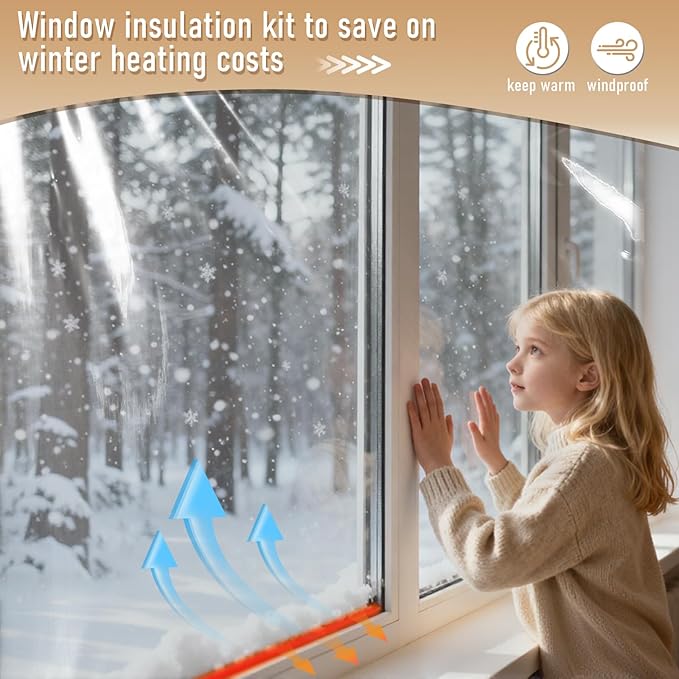 Large Patio Door Shrink Film Window Insulation Kit Cuttable with AdhesiveTransparent,Window Plastic for Winterizing Thicken Thermal Waterproof Insulation Cover Warm Winter (2Pack, 84"W x 120"T)