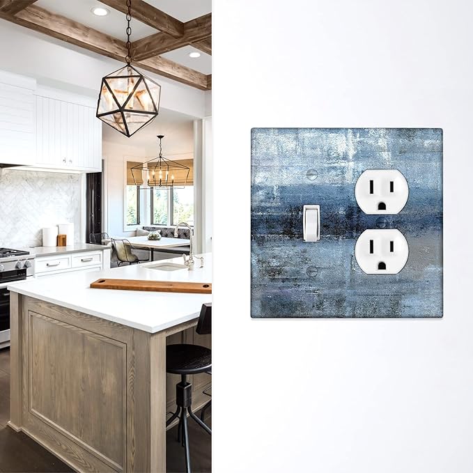 Blue Grey Light Switch Cover 2 Gang Outlet/Toggle Decorative Wall Switch Plates Abstract Art Wallplates Outlets Cover for Kitchen Bedroom Decor