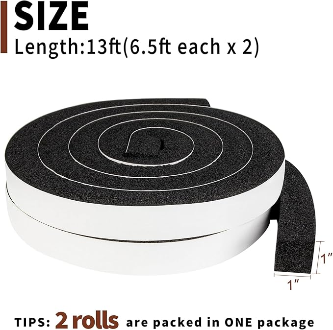 Yotache Air Conditioner Window Seal Kit - 1"x1" High Resilience Weather Stripping Foam Tape for AC Windows & Door Insulation, Noise Reducing, Air Leak Proof, 13Ft Long (6.5Ft x 2 Rolls, Black)