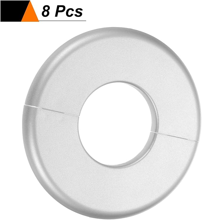 HARFINGTON 8pcs Wall Split Flange 44mm/1.7" Self-Adhesive Plumbing Cover Plates ABS Plastic Round Escutcheon Plate Buckle Design for Water Pipe Bathroom Kitchen Decoration, Silver Tone