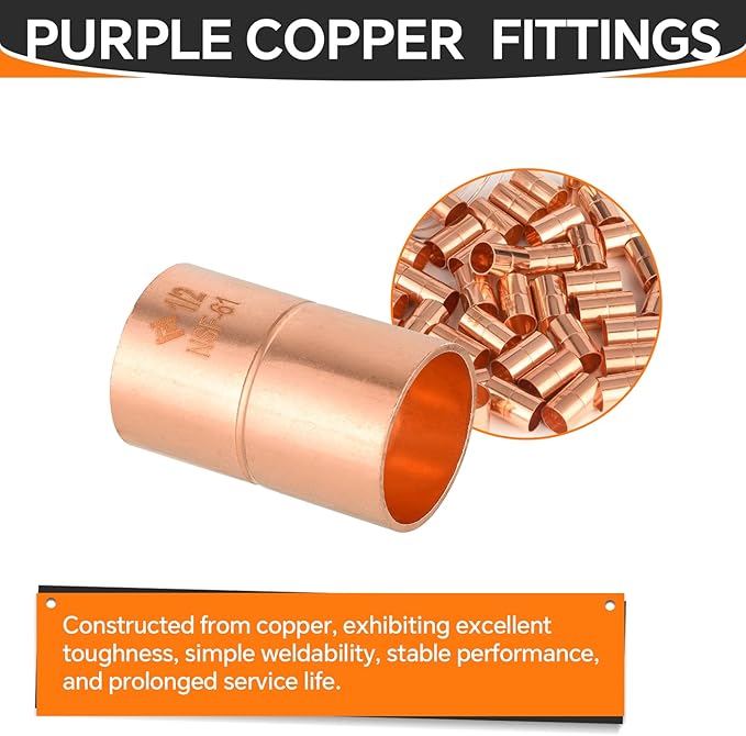 150-Pack HeSun Copper Fittings, 1/2-Inch Copper Coupling with Rolled Stop, C x C with Sweat Solder Connection(COPPER001-150)